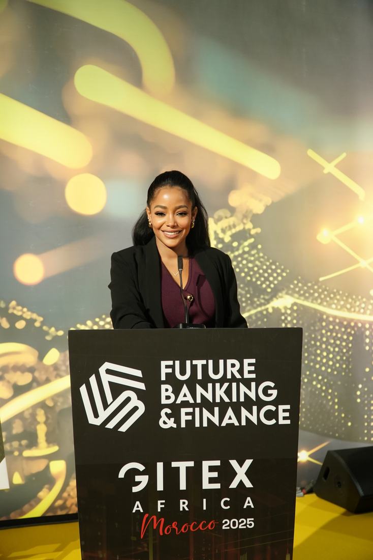 Dua at the Future Banking and Finance podium, GITEX Africa 2025